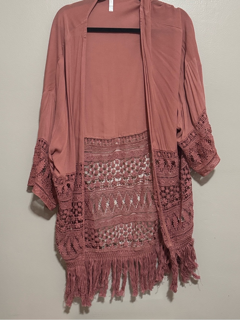 Target Rose Mauve Crochet Fringe Kimono